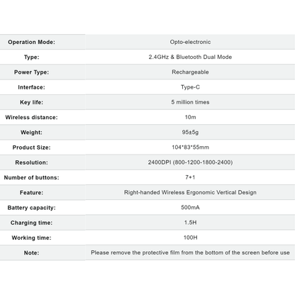 ERGONOMIC WIRELESS MOUSE - DUAL MODE ( BTM008)