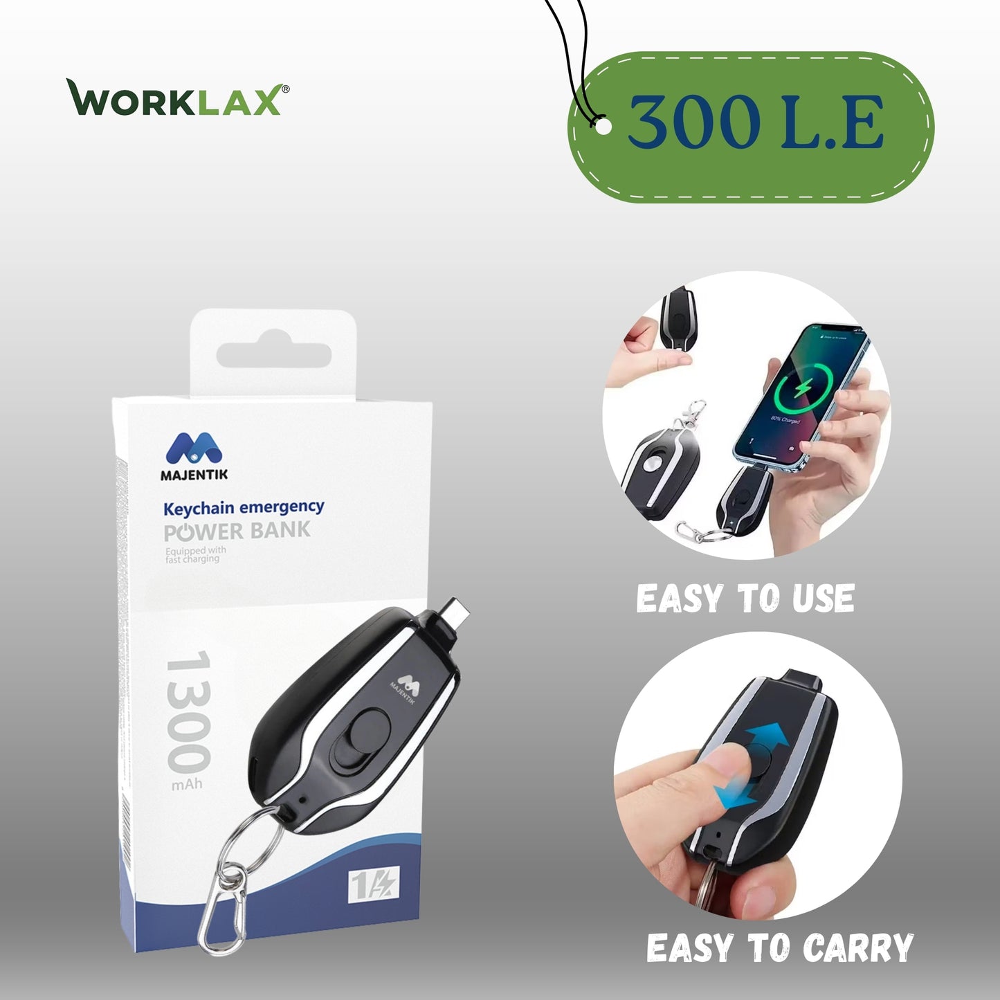 Majentik MJ-14 1300mAh Power Bank Type C - Black